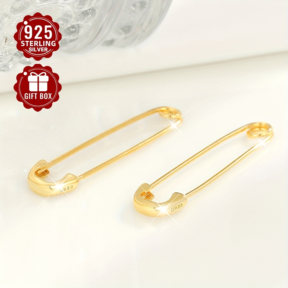 925 Silver Paperclip Stud Brooch Earrings for Women